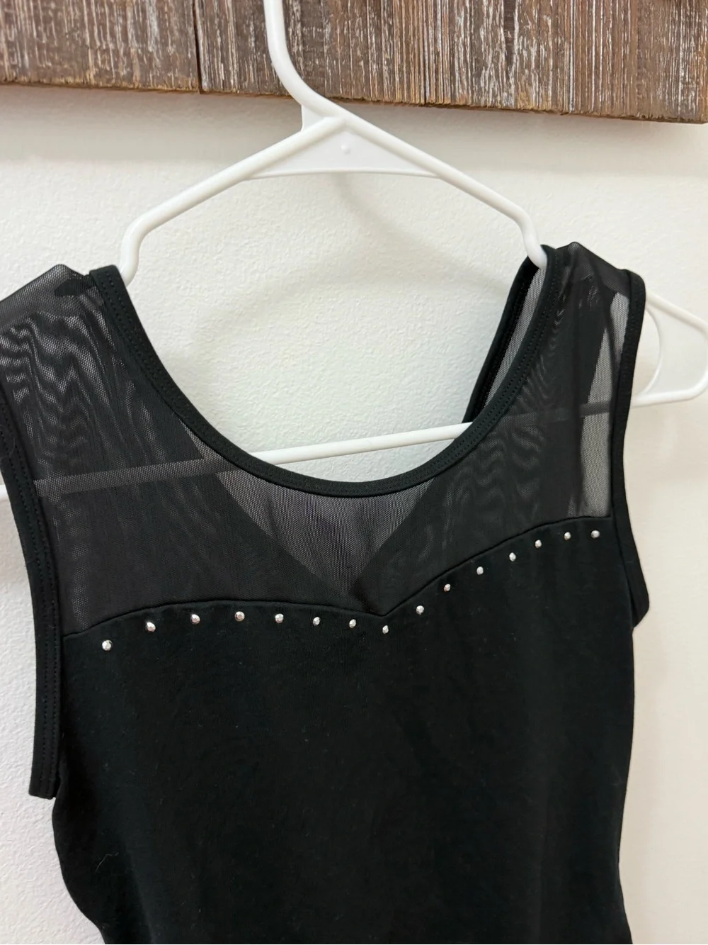 Cat & Jack XL 14-16. Black Mesh Panel Studded Leotard